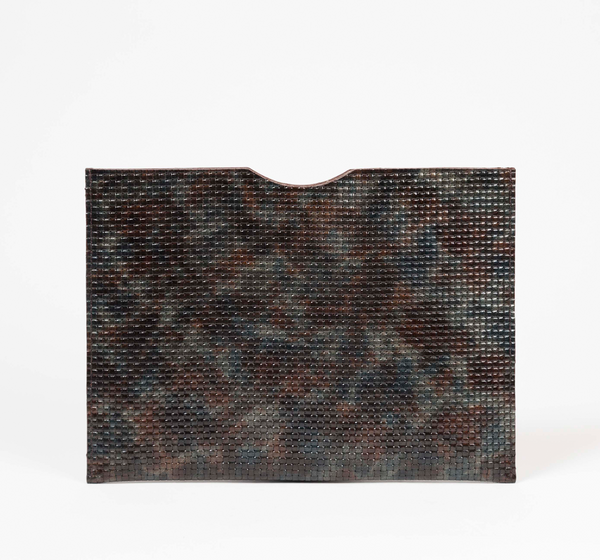 Military shiny woven leather