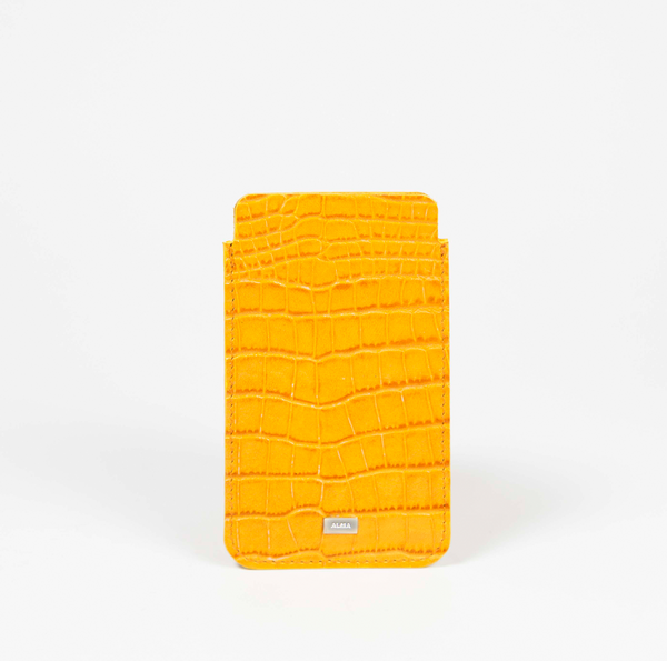 Mustard yellow faux croc embossed