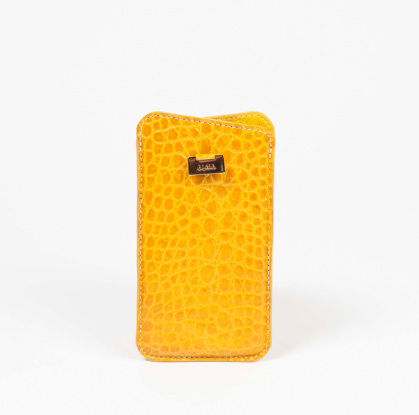 Yellow Ocre Faux Croc Embossed Leather